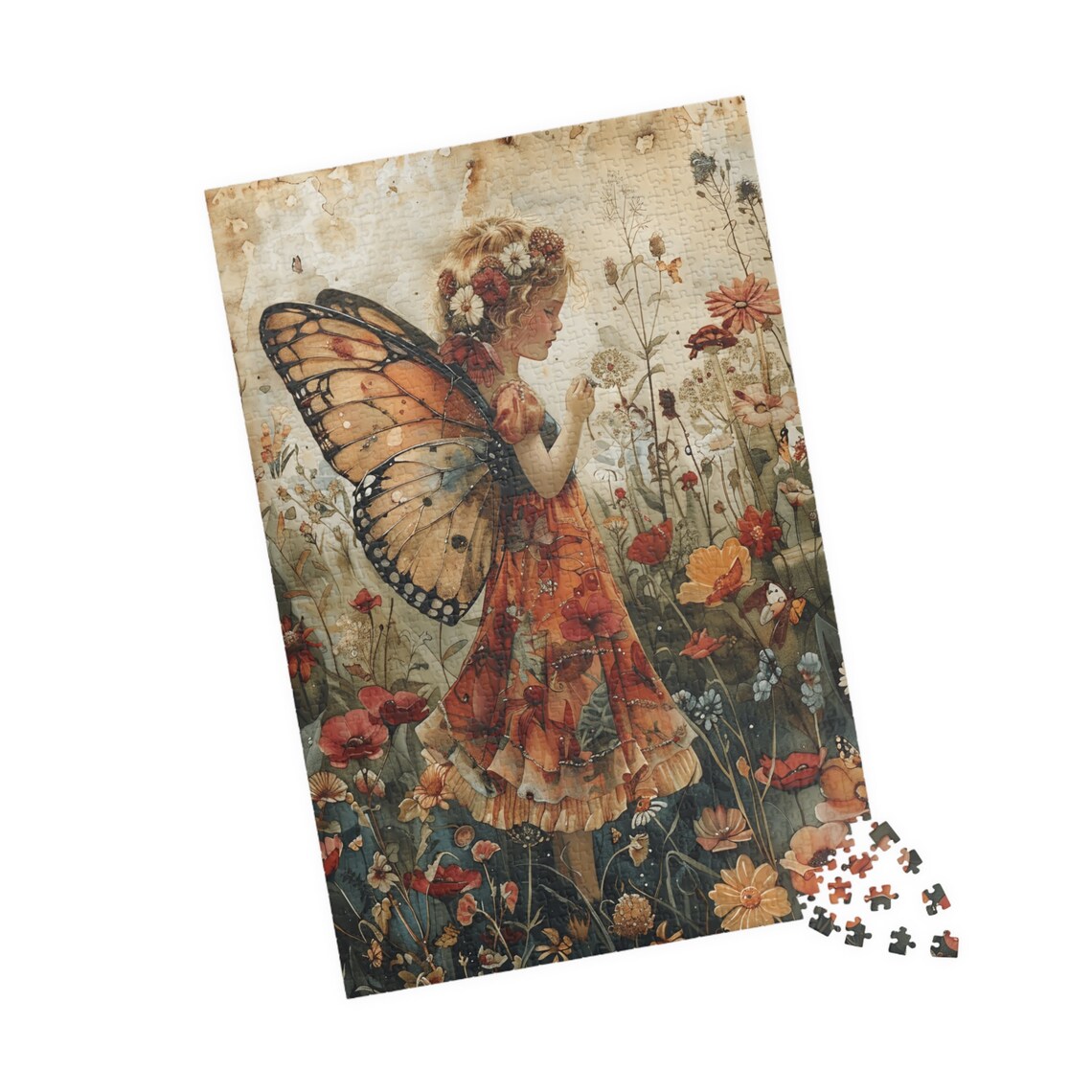 Monarch Butterfly Fairy Girl Wildflower Field Vintage Poster - Image 4