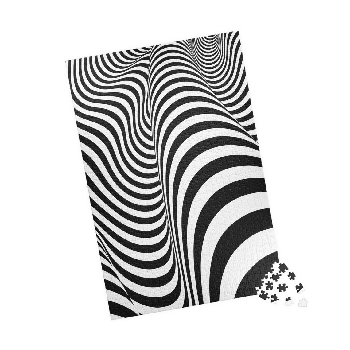 Black and White Optical Illusion Wavy Stripes Abstract Art Poster - Image 4