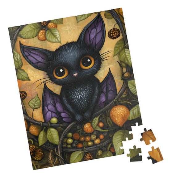 Cute Bat In A Tree Jigsaw Puzzle Gift For Halloween Holidays Birthdays Get Well And Nursing Homes Fun Tech Free Activity