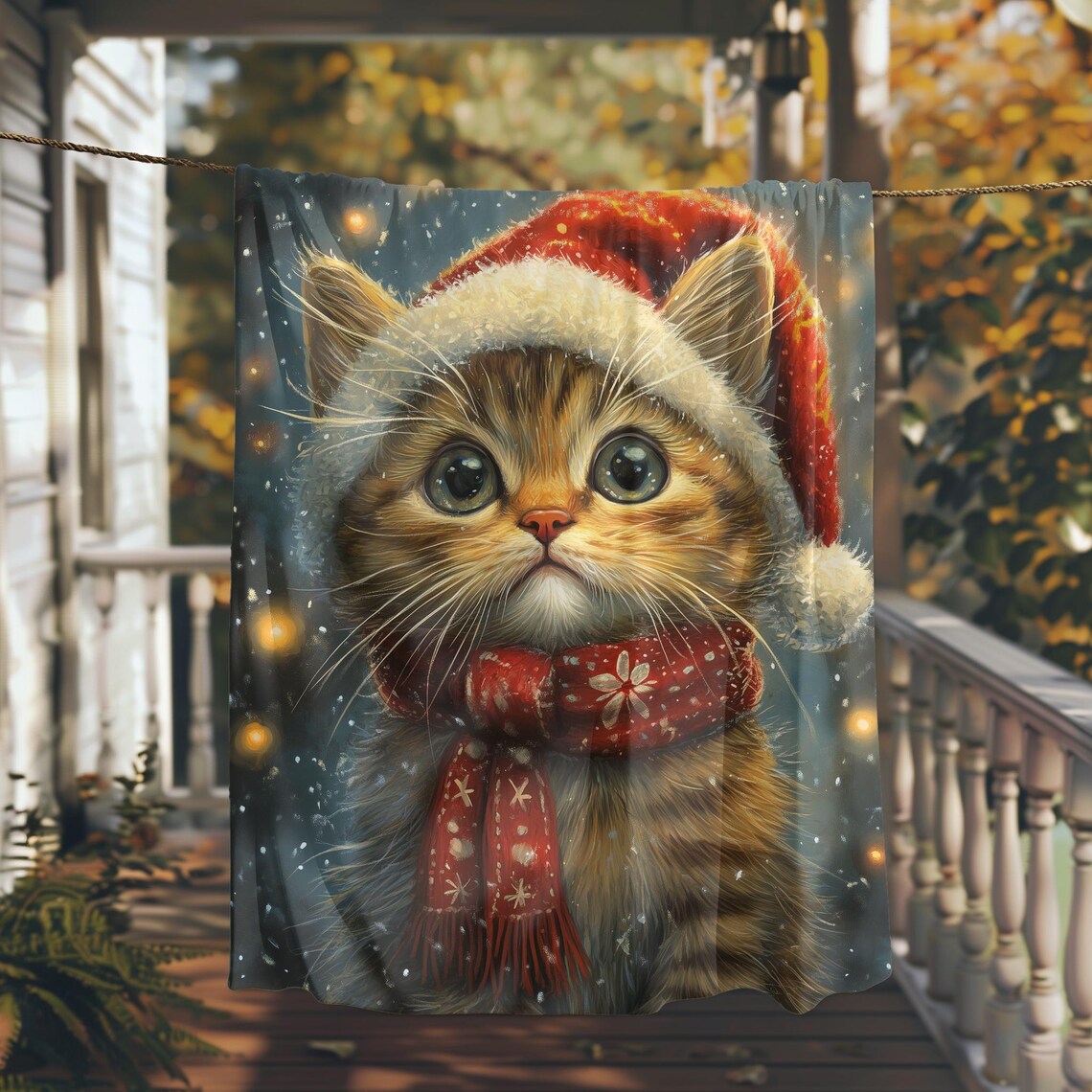 Cute Tabby Kitten In Santa Hat And Red Scarf Christmas Wall Art