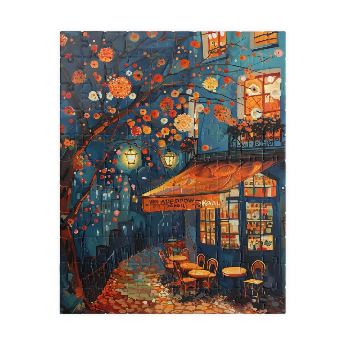 Parisian Cafe at Night Impressionist Blossom Street Scene Poster - Image 5