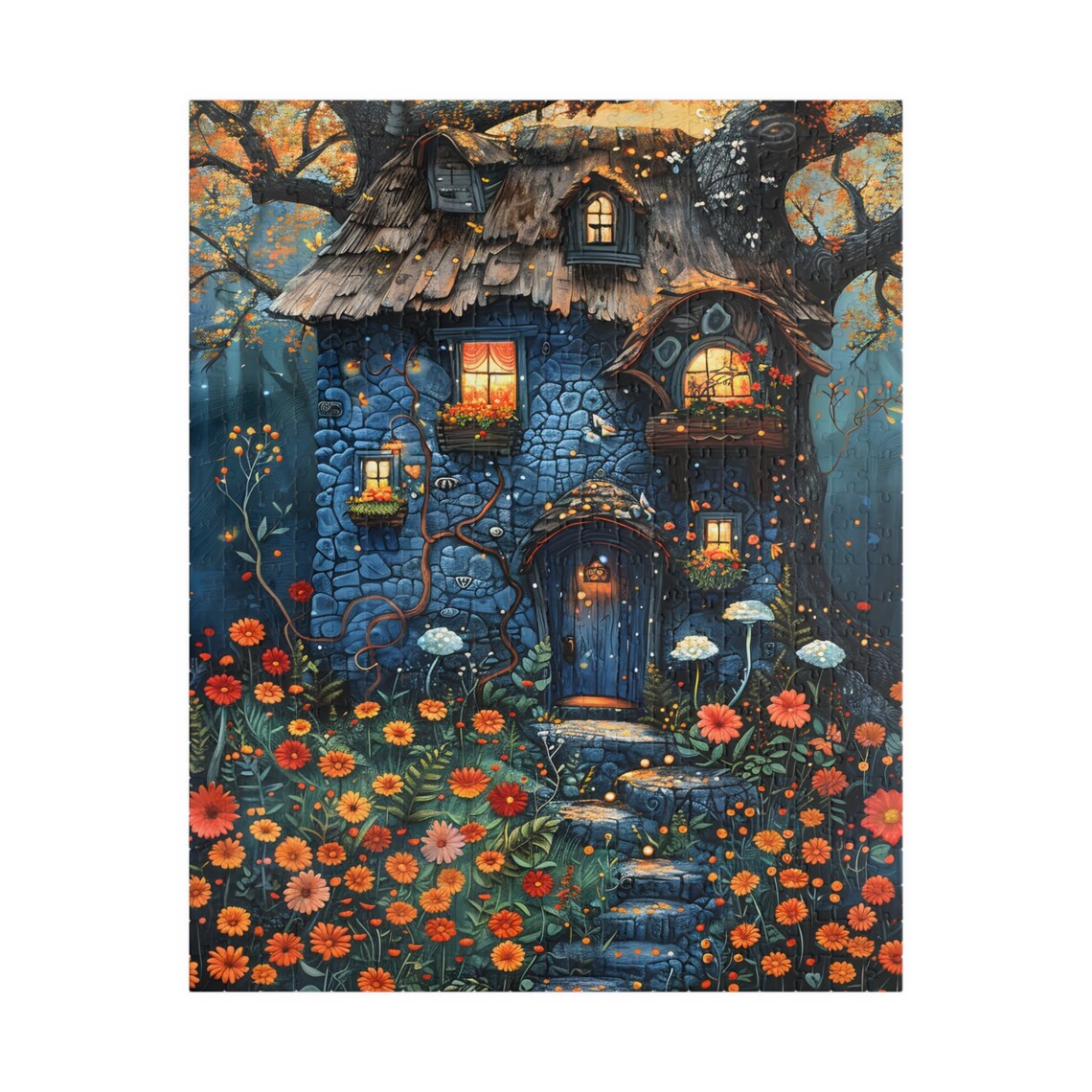 Blue Fairy Cottage Flower Garden Fantasy Storybook House Poster - Image 5
