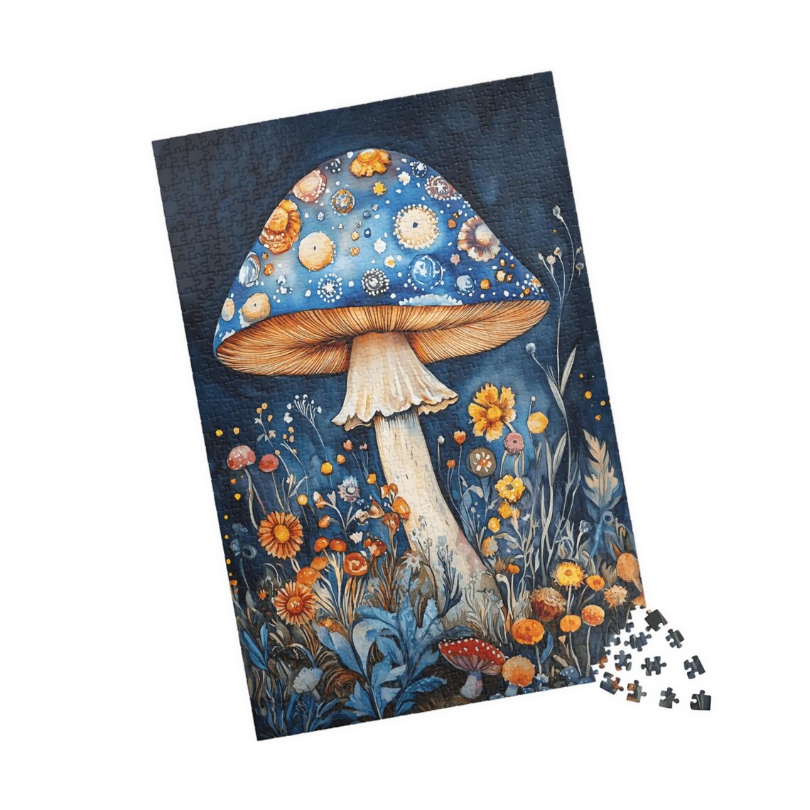 Celestial Blue Mushroom Night Garden Fantasy Jigsaw Puzzle Print - Image 4