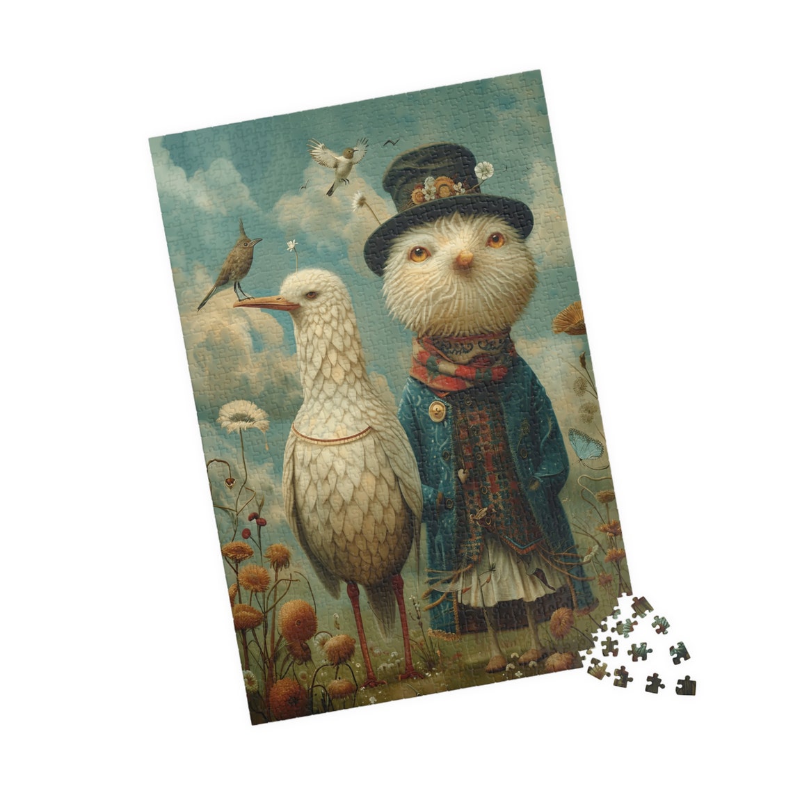 Whimsical Dressed Birds Meadow Scene Charming Vintage Style Poster - Image 4