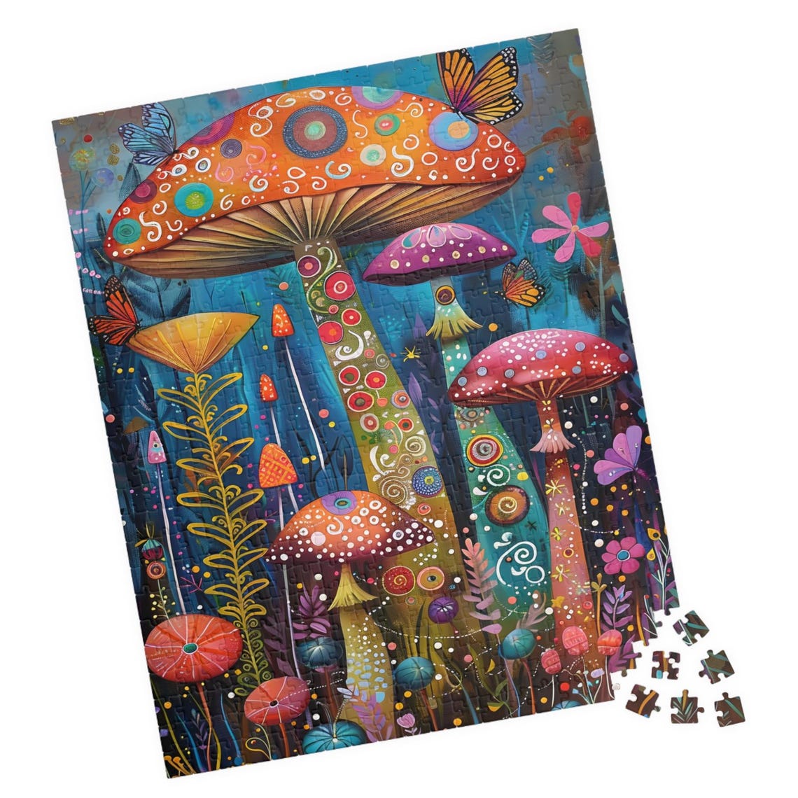 Colorful Psychedelic Mushrooms With Butterflies Fantasy Art Poster