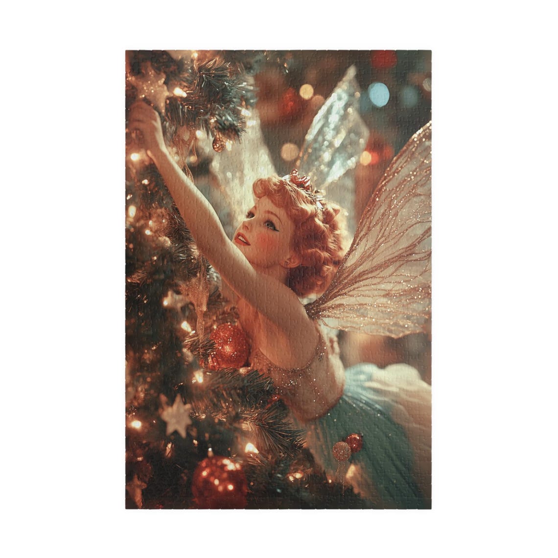 Vintage Fairy Decorating A Christmas Tree With Sparkling Wings Poster - Image 3