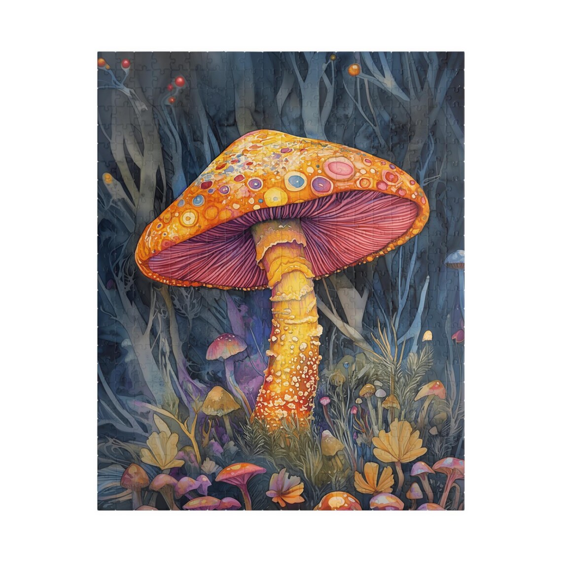Glowing Orange Mushroom Rising in a Dark Woodland Forest Poster - Image 2
