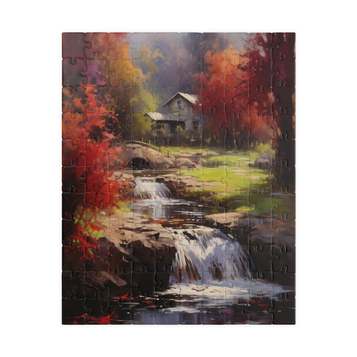 Country Cabin by Autumn Stream Waterfall Rustic Woodland Poster - Image 3