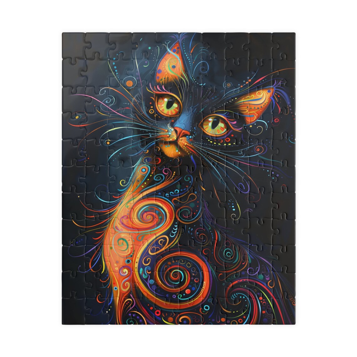 Festive Black Cat Puzzle Art Print, Holiday Cat - Image 5
