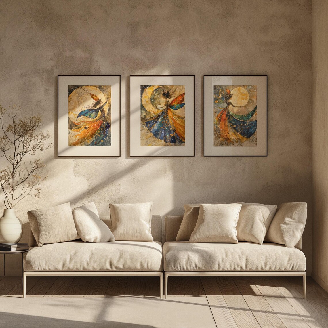 Fairy Embracing the Full Moon in a Starry Night Gown Watercolor Poster - Image 2