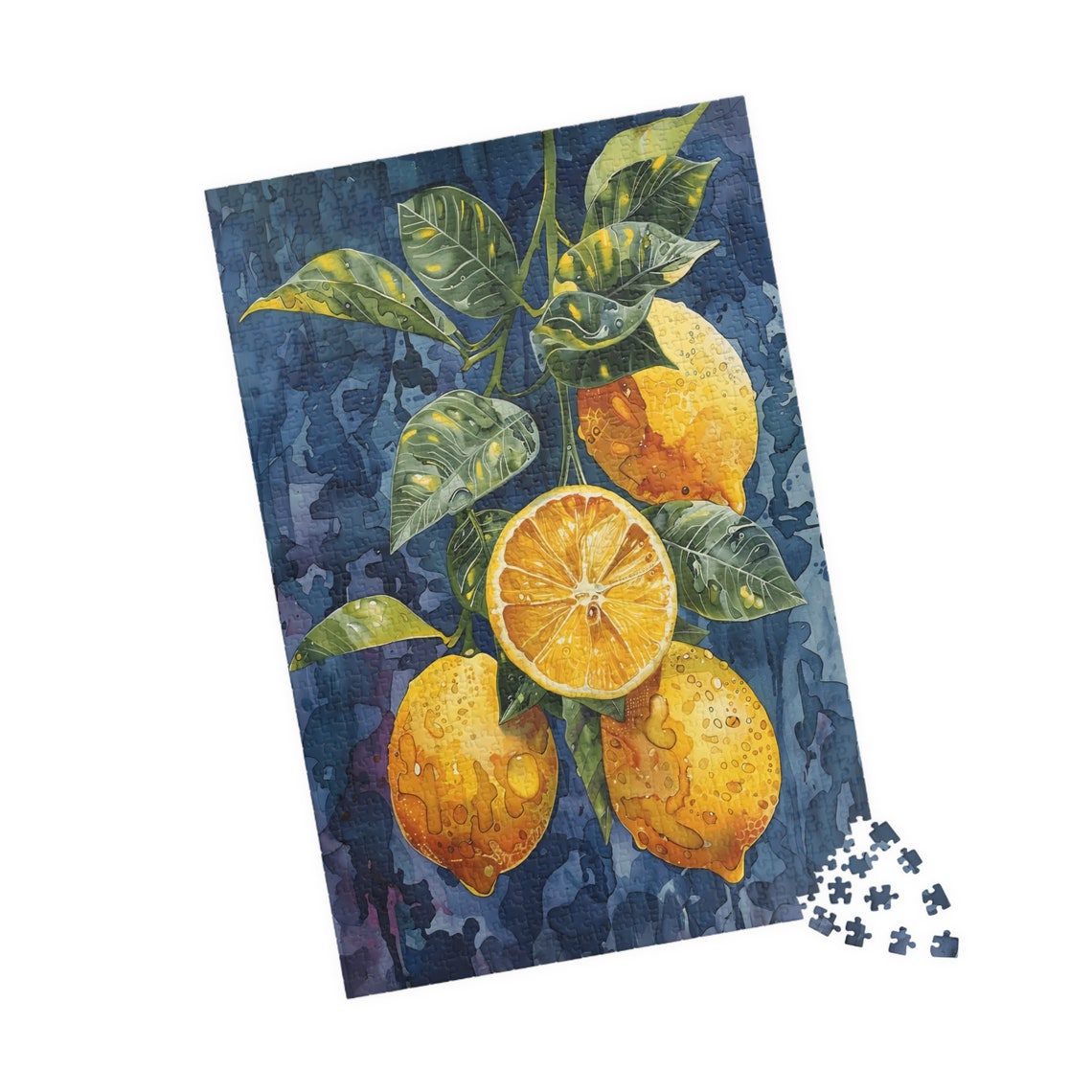 Fresh Watercolor Lemons on Blue Branch Botanical Kitchen Wall Art - Image 4