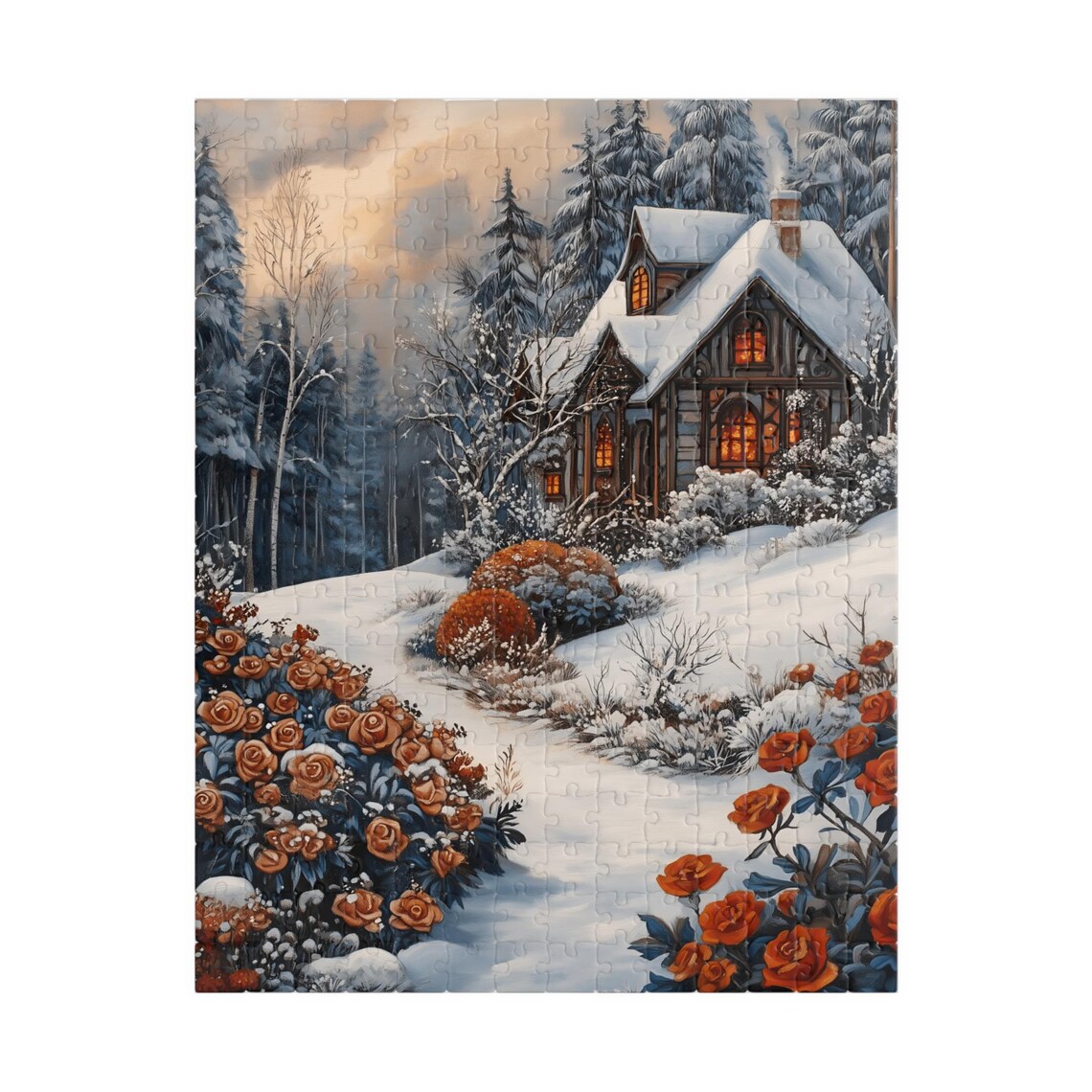 Early Snow Over Red Country Roses by Cozy Winter Cabin Poster - Image 5