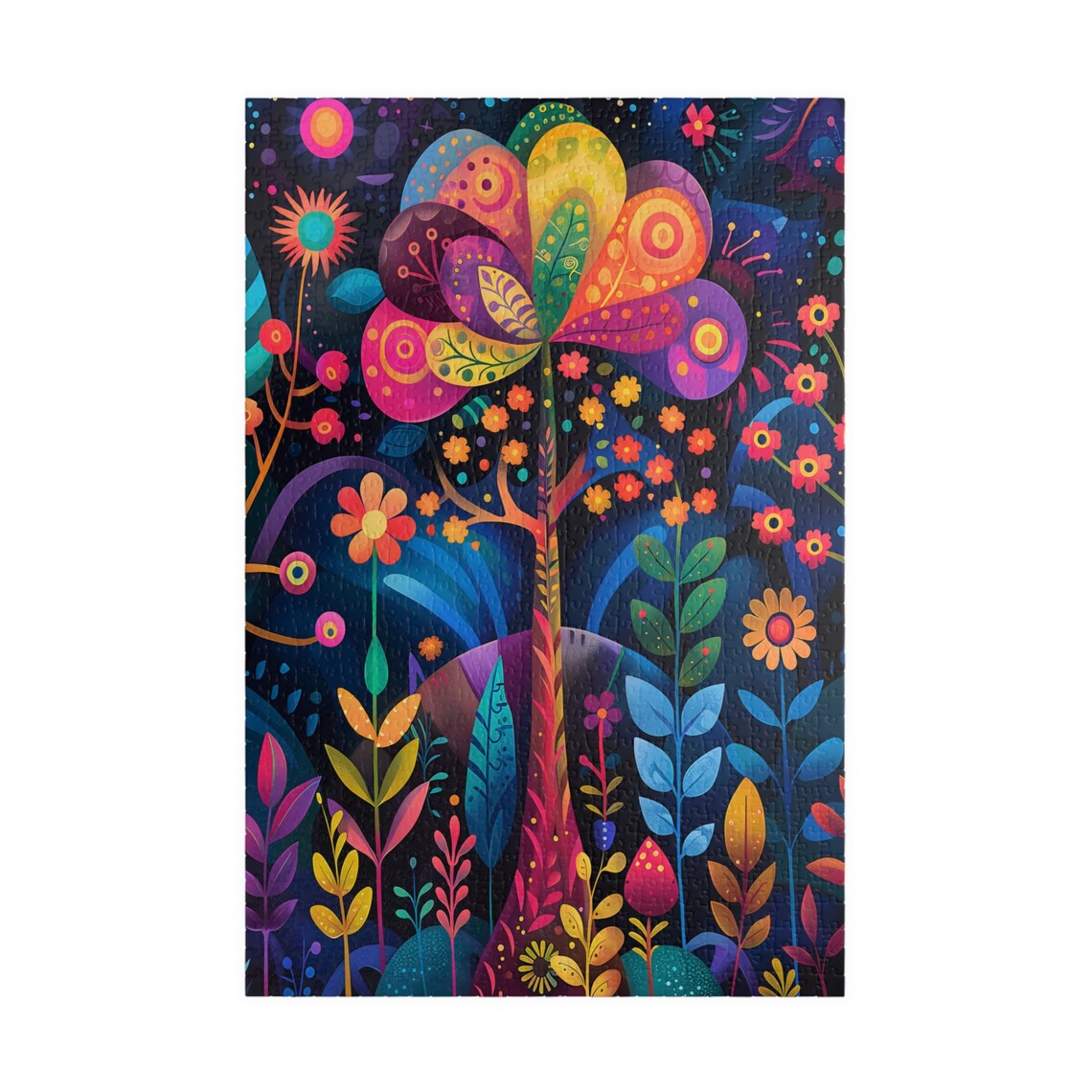 Psychedelic Flower Tree Night Garden Colorful Jigsaw Puzzle Print - Image 3