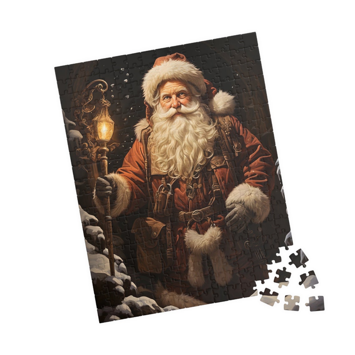 Vintage Santa Lantern Christmas Night Portrait Holiday Poster - Image 4