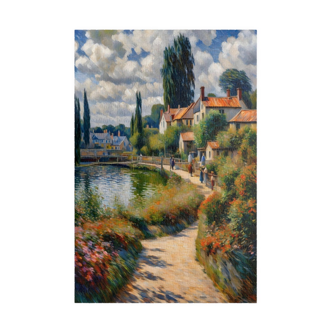 Impressionist Lakeside Village Red Roof Cottages Riverside Path Poster - Image 3