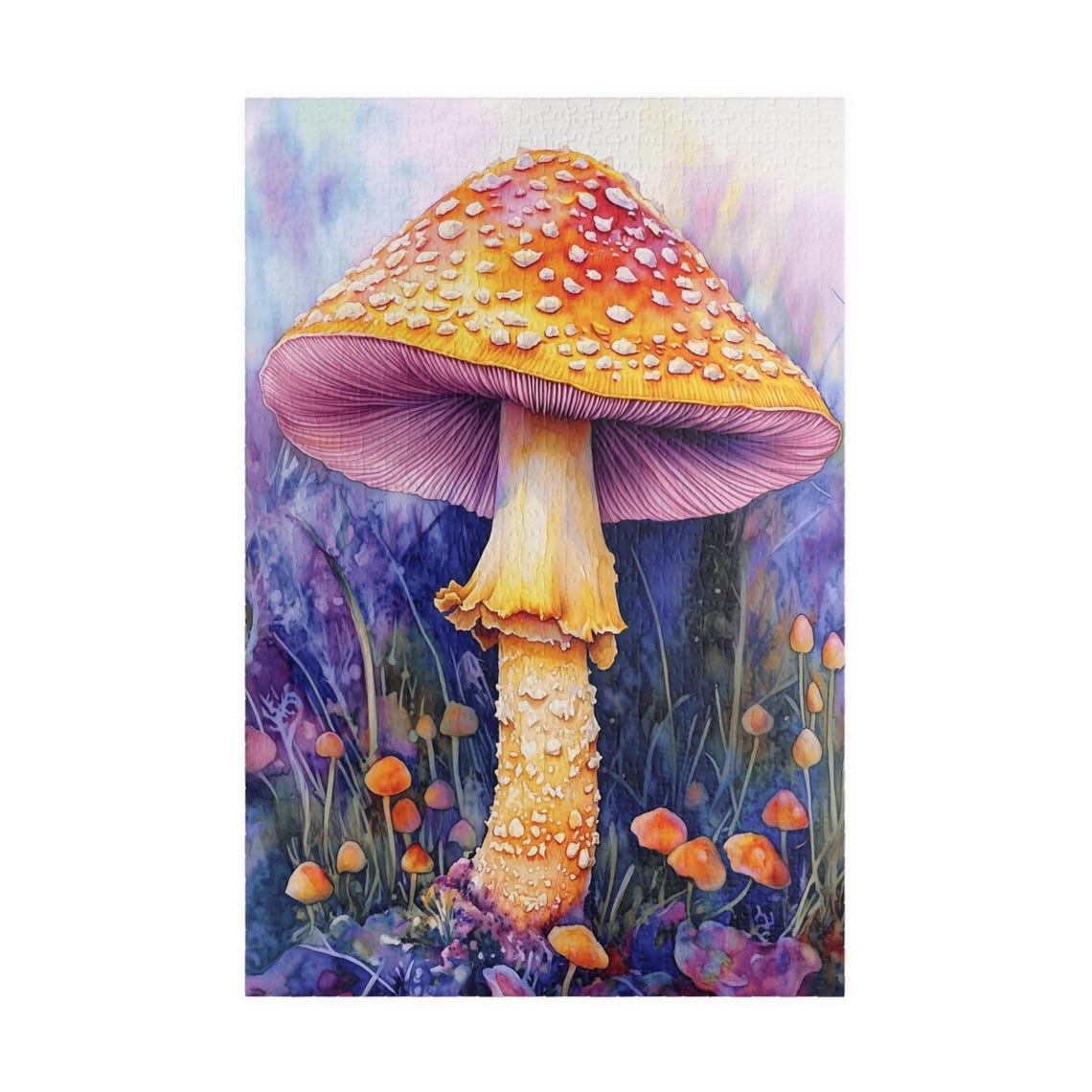 Pink and Orange Mushroom with White Spots Watercolor Forest Poster - Image 3