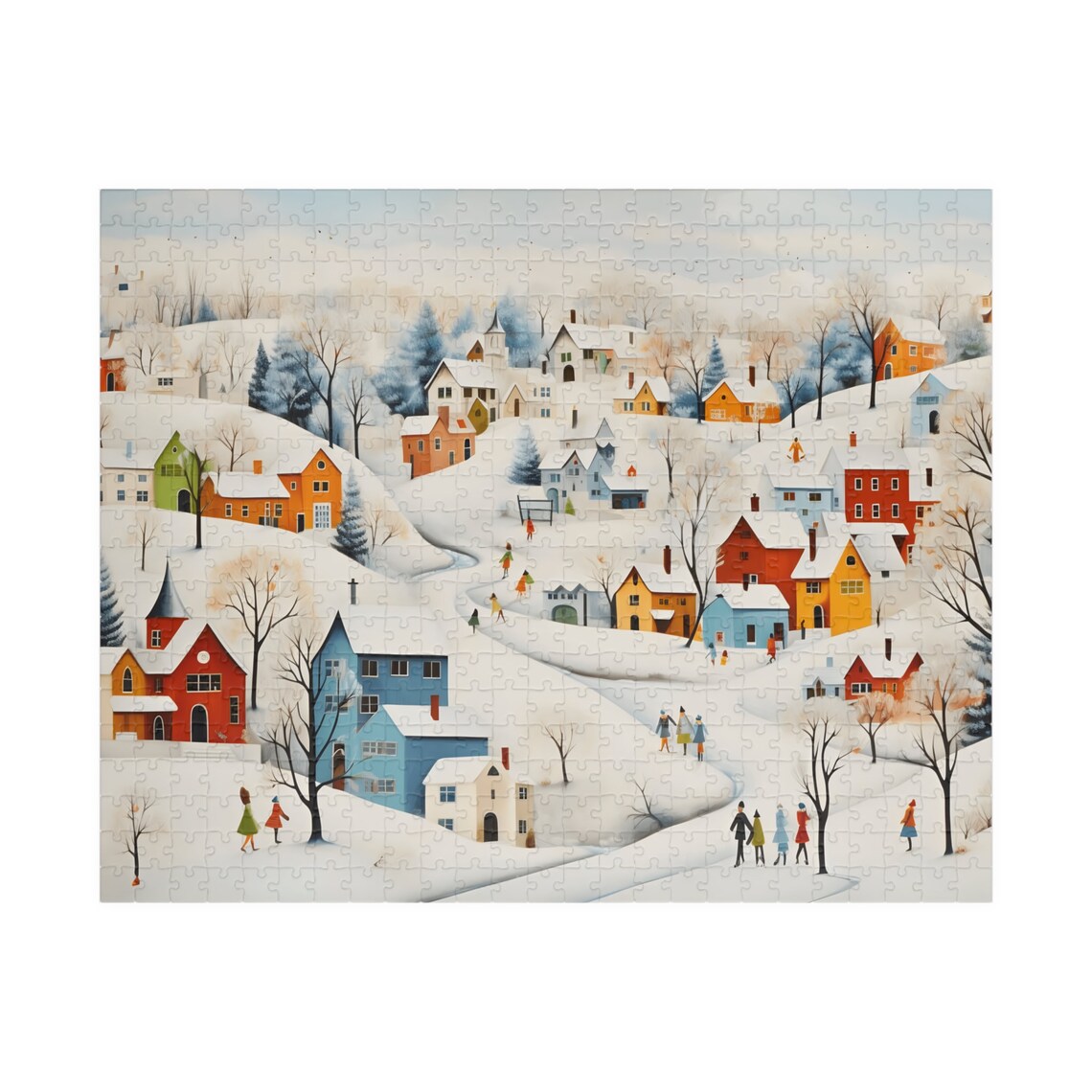 Snowy Winter Village Colorful Houses Holiday Jigsaw Puzzle Print - Image 5