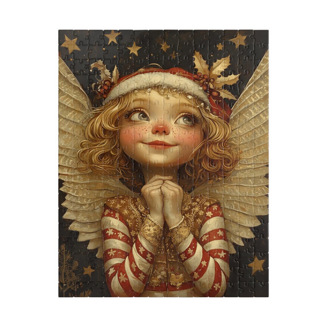 Little Angel Girl in Red Nightcap With Gold Wings Starry Night Poster - Image 5