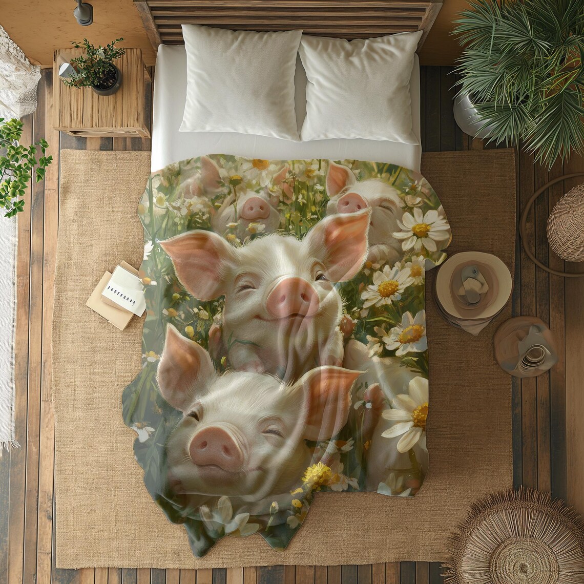 Happy As Pigs In Daisies Soft Blanket Gift - Image 2