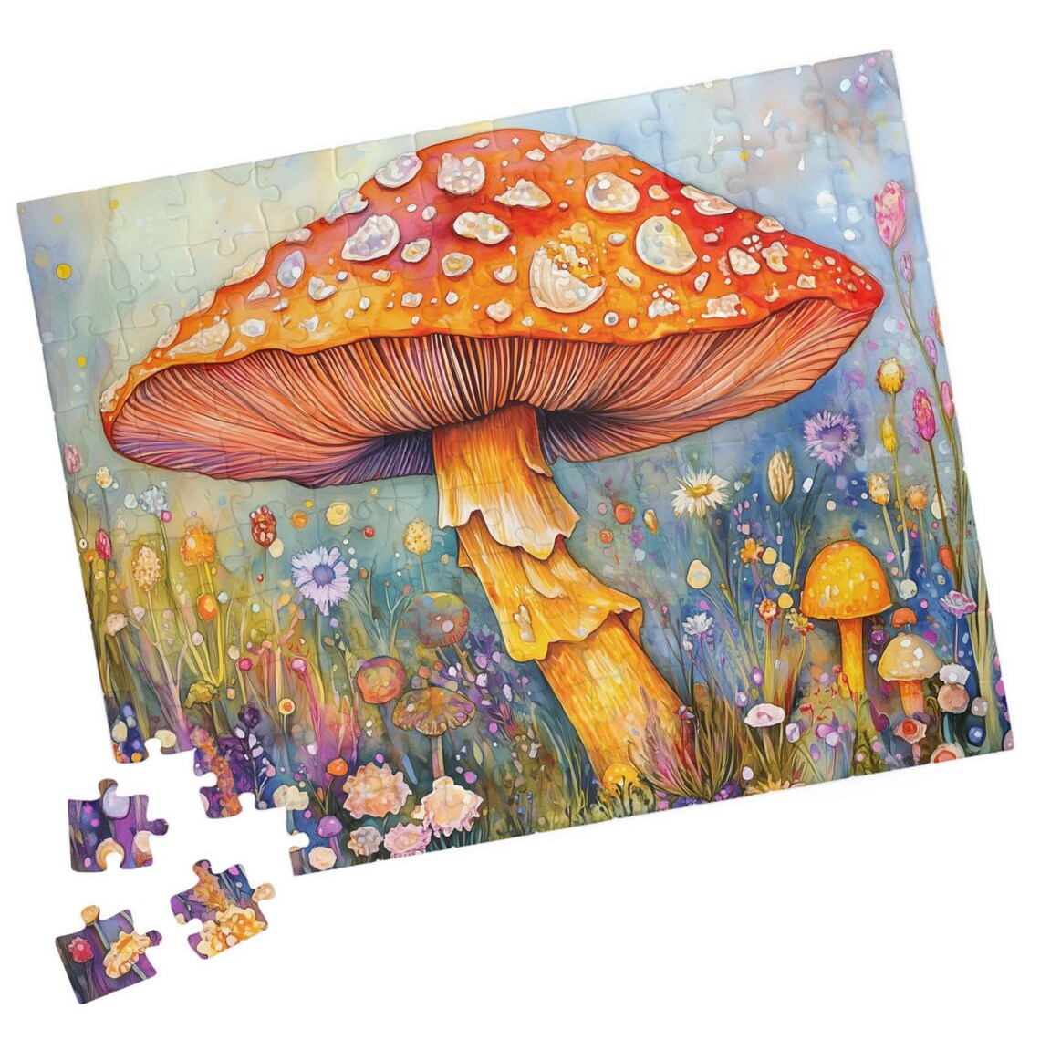 Red Fly Agaric Mushroom In A Wildflower Meadow Watercolor Art Poster