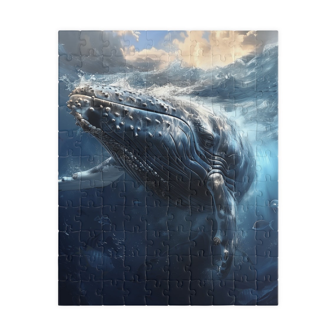 Humpback Whale Swimming Beneath a Breaking Ocean Wave Art Print - Image 2