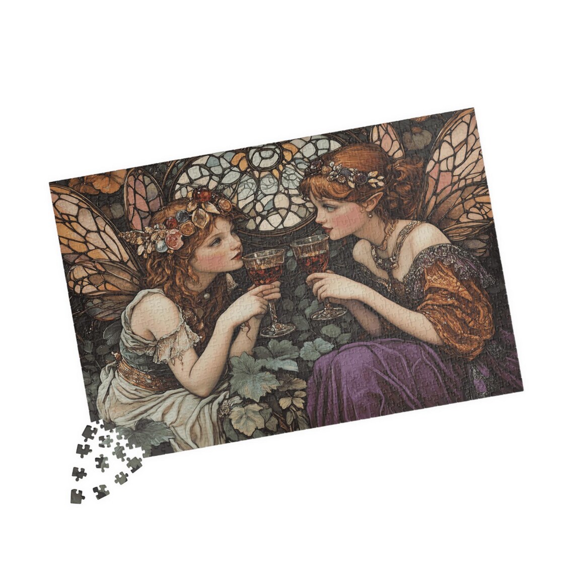 Fairy Friends Toasting Wine Glasses Stained Glass Fantasy Poster - Image 4