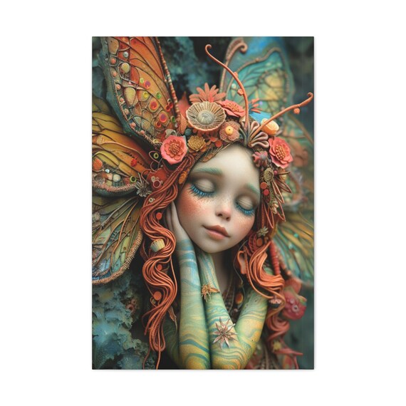 Sleeping Fairy Portrait With Ornate Butterfly Wings Art Poster