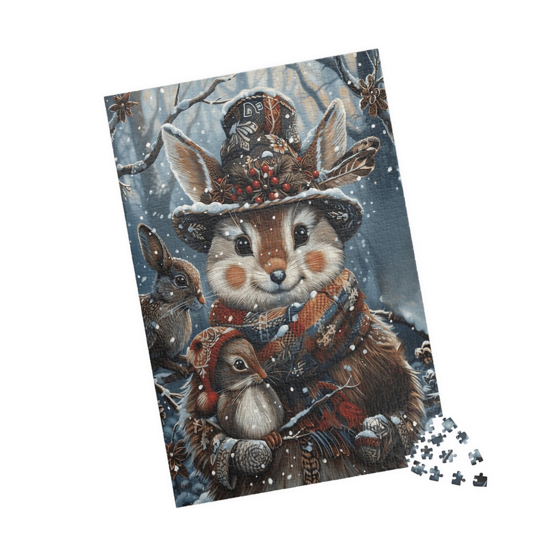 Cute Winter Rabbit Family in Cozy Hats and Scarves Snow Poster - Image 4