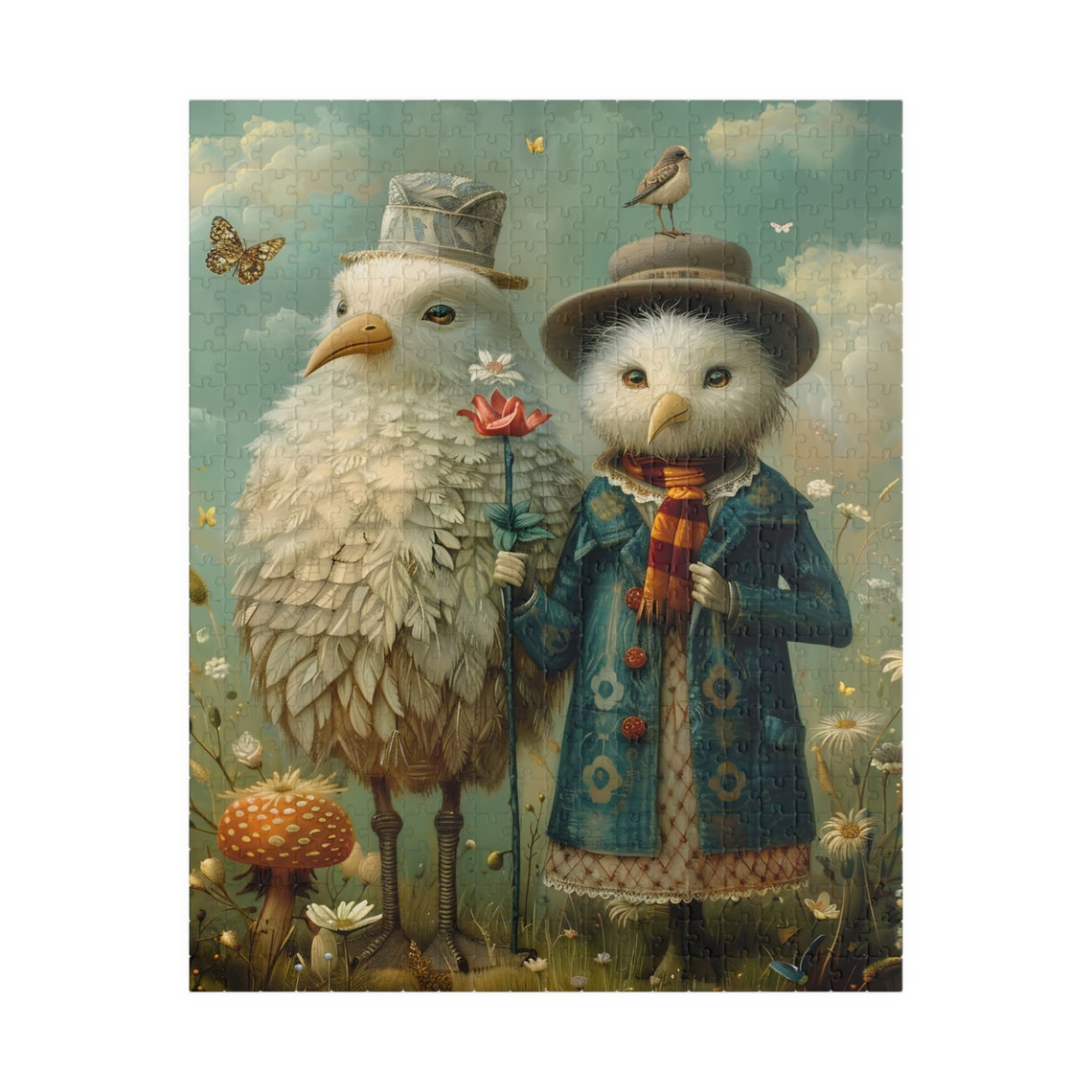 Two Dressed Up White Birds Vintage Coats Charming Whimsical Poster - Image 5