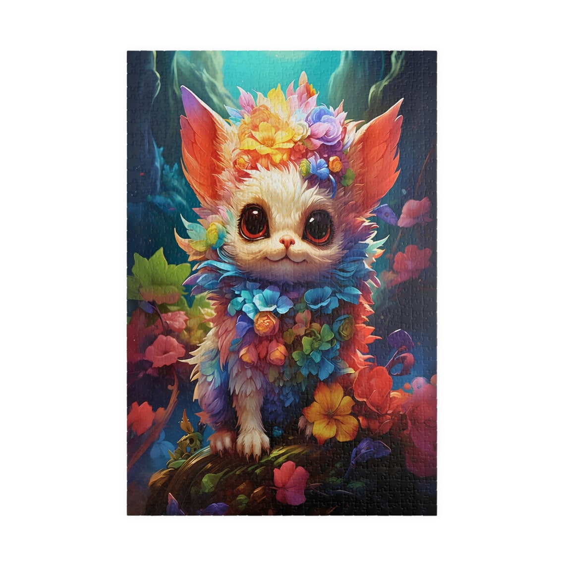 Cute Rainbow Fantasy Creature With Flowers Whimsical Animal Art Poster - Image 3