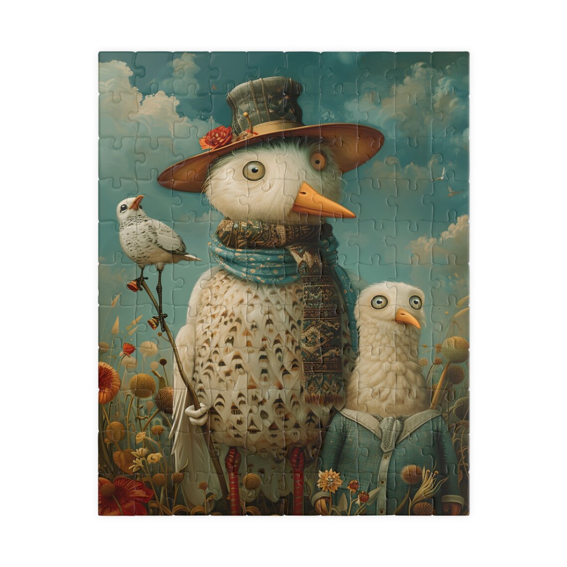 Whimsical Birds in Country Clothes in a Wildflower Meadow Scene Poster - Image 2