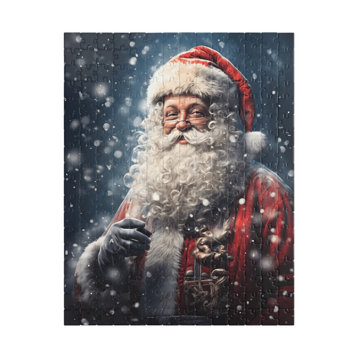 Santa Claus Portrait Smiling In Falling Snow Night Art Poster - Image 2