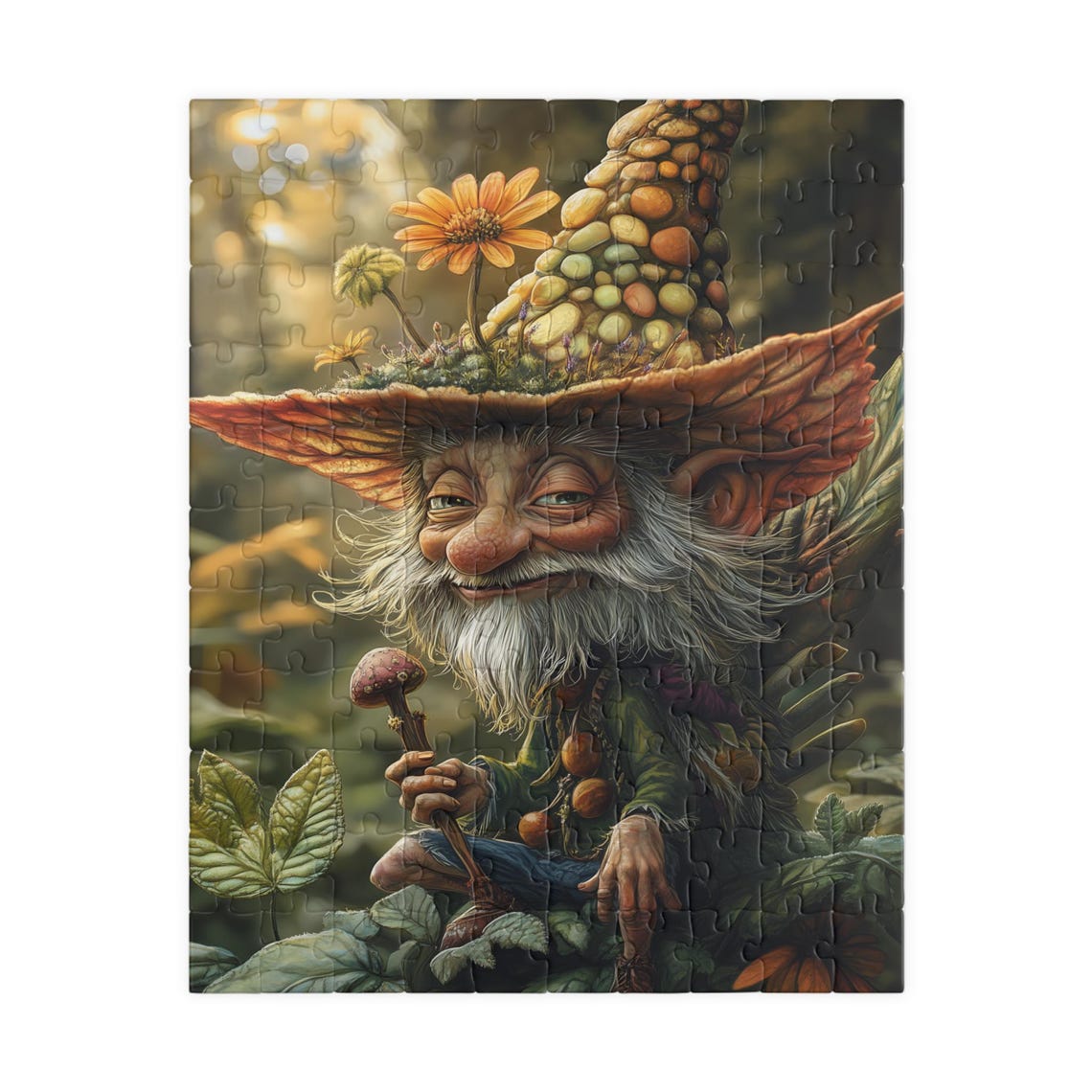Smiling Forest Gnome Wearing a Pebble-Covered Mushroom Hat Poster - Image 6