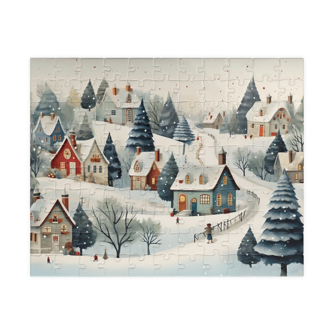 Snowy Country Town Winter Cottages In Falling Snow Art Poster - Image 5