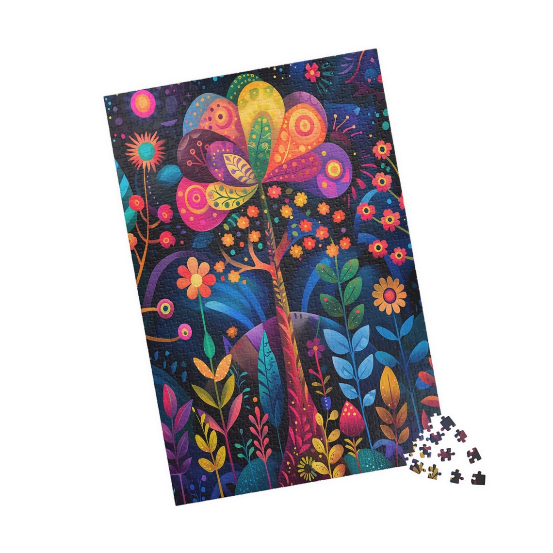 Psychedelic Flower Tree Night Garden Colorful Jigsaw Puzzle Print - Image 4