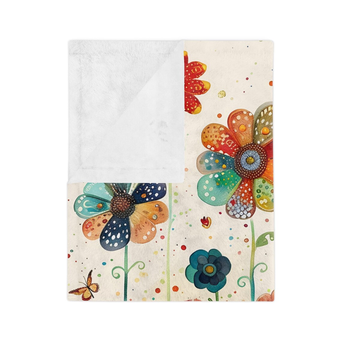 Joyful Colorful Folk Style Field of Wildflowers and Butterflies Poster - Image 4