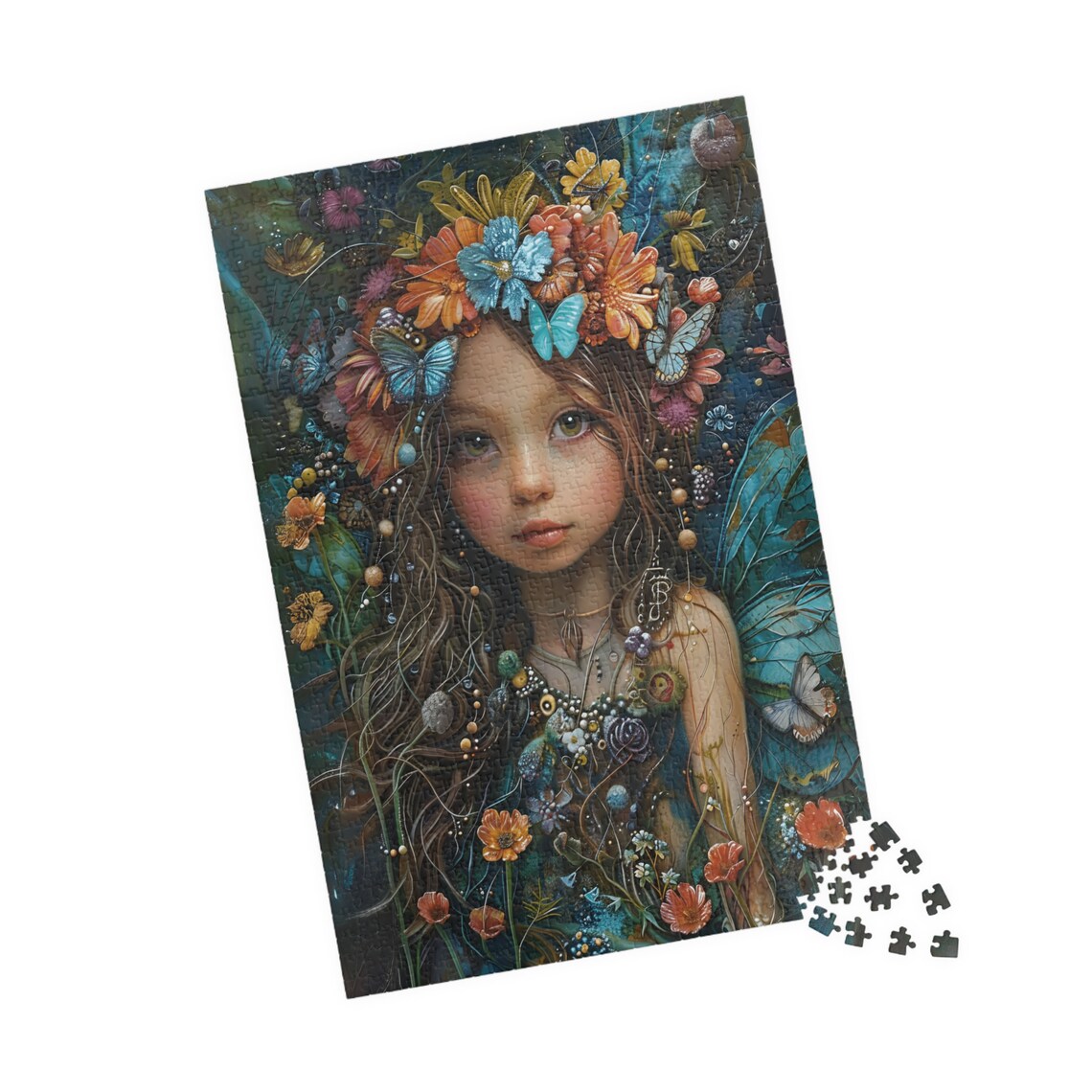 Flower Fairy Portrait with Butterfly Crown and Fairy Wings Art Poster - Image 4