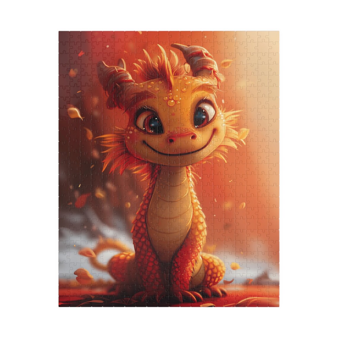 Cute Smiling Baby Dragon Playing Among Glowing Autumn Leaves Poster - Image 5
