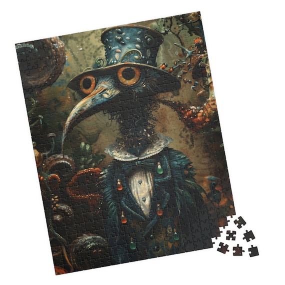 Plague Doctor Style Fancy Crow Puzzle Dark Gothic Bird Jigsaw Witchy Bird Tech Free Activity Fun Gift For Whimsigoth Lovers