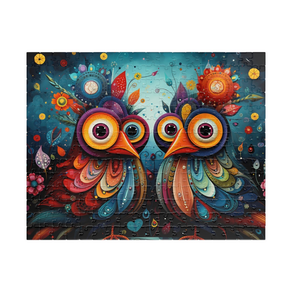 Pair of Colorful Psychedelic Birds With Big Round Eyes Poster - Image 2