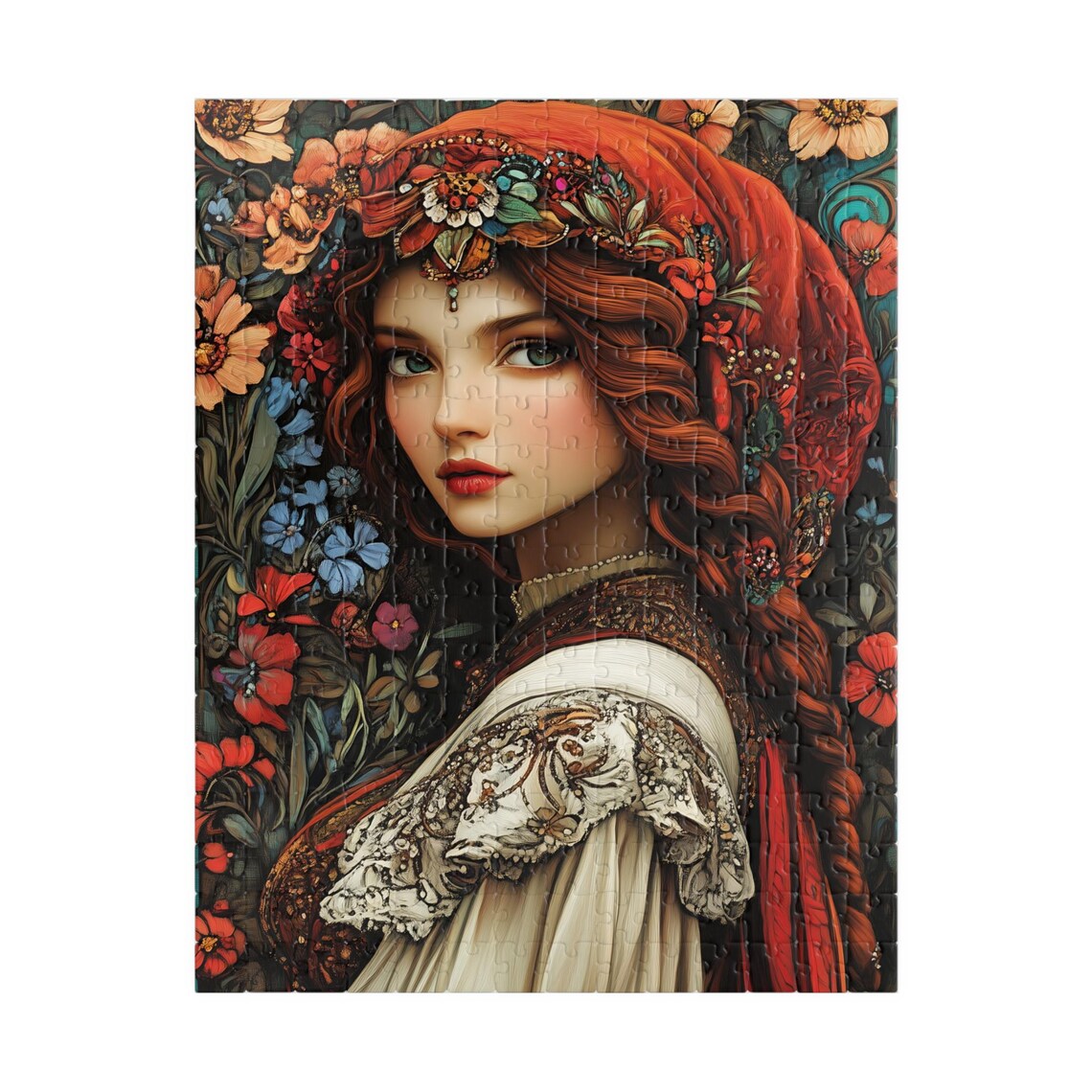 Beautiful Red Haired Gypsy Woman Floral Art Nouveau Style Poster - Image 5