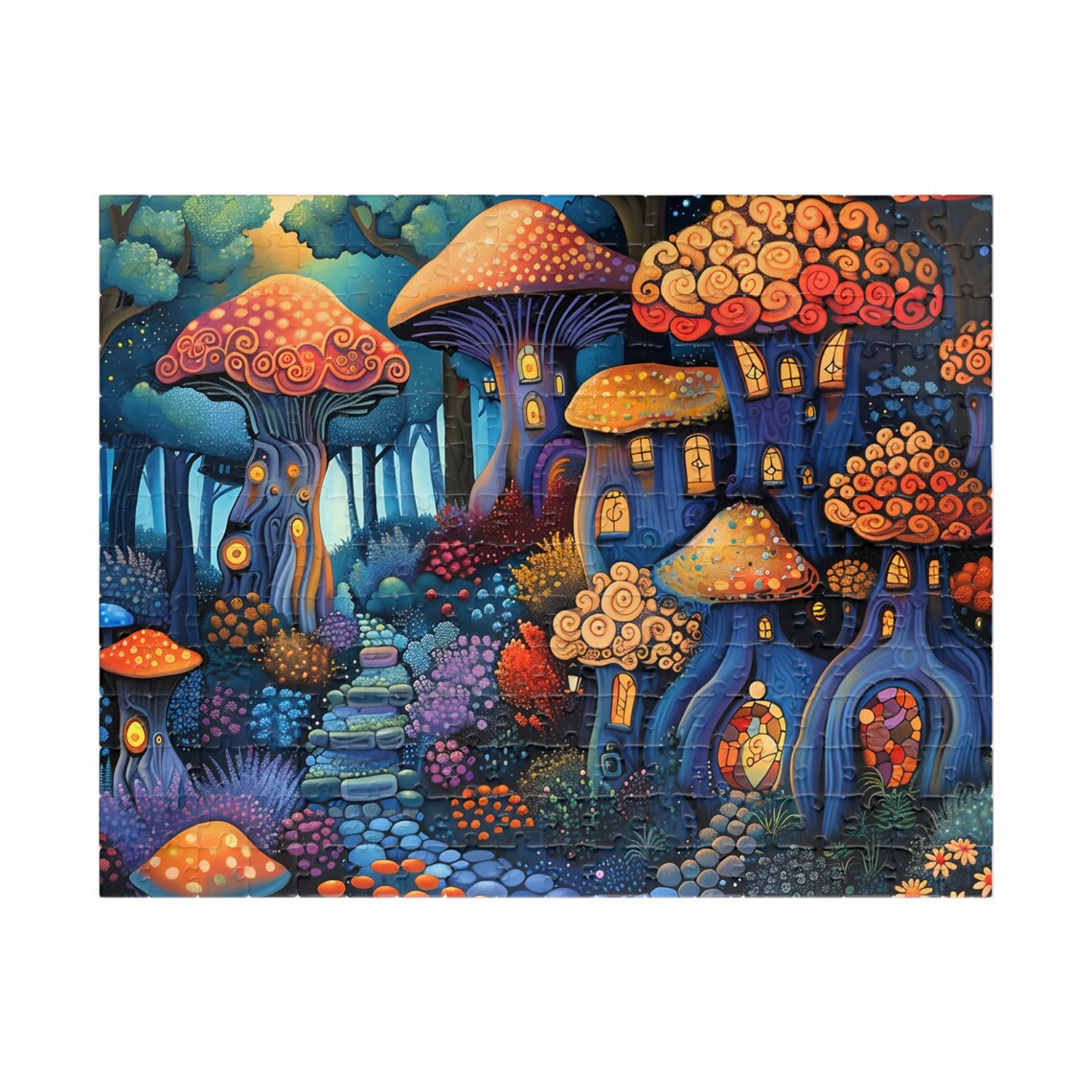 Mushroom House Fairy Village in the Whimsical Woods Art Poster - Image 3