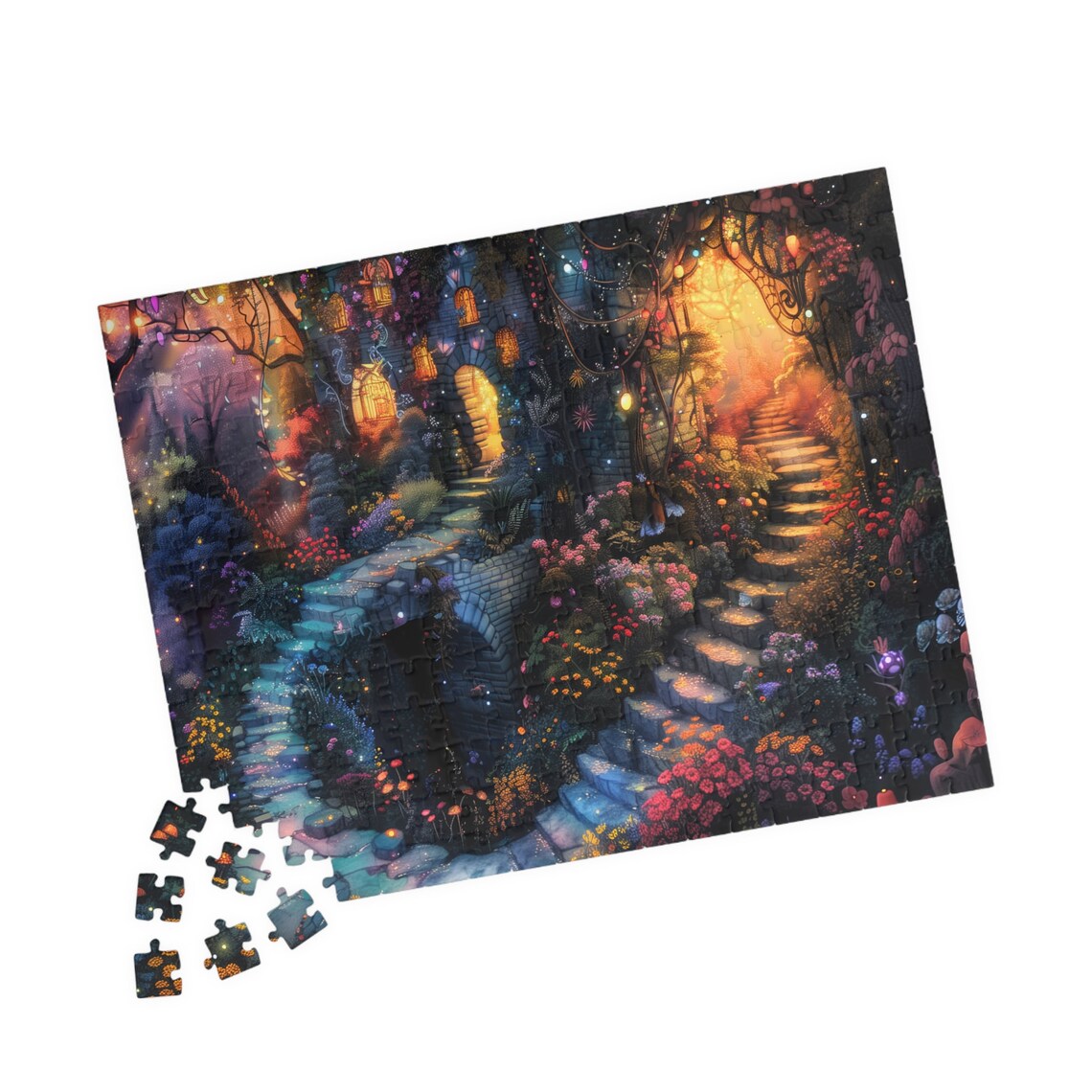 Secret Fairy House Glowing Garden Night Stairs Lantern Light Poster - Image 4