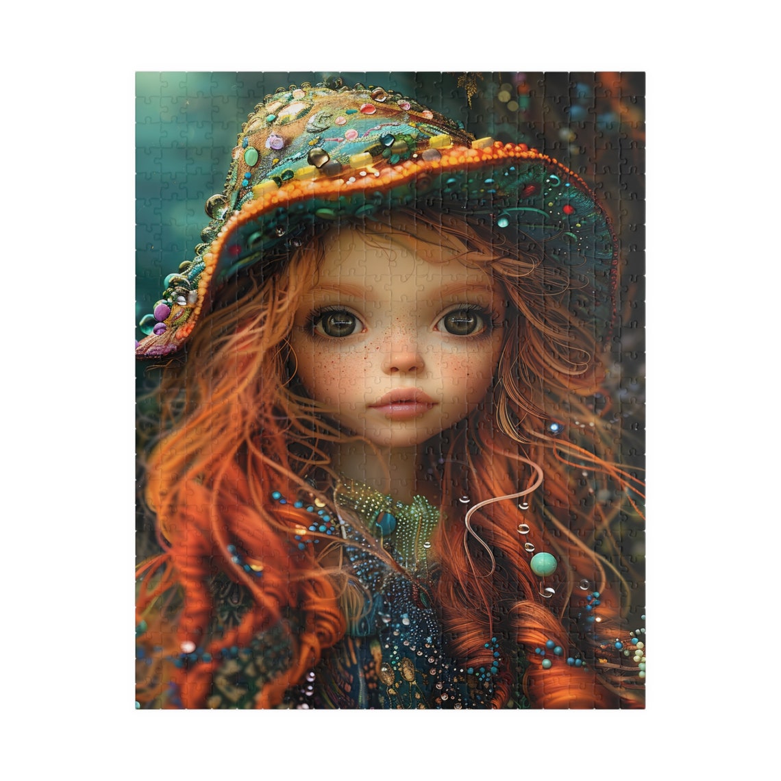 Red Haired Doll Girl Bejeweled Hat Fantasy Jigsaw Puzzle Print - Image 5