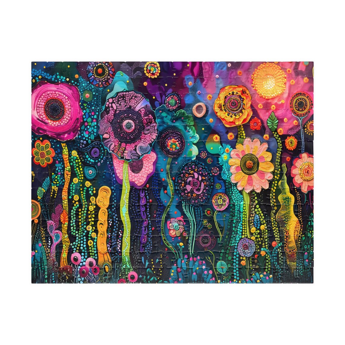 Vibrant Whimsical Fantasy Flowers On Dark Background Art Poster - Image 2