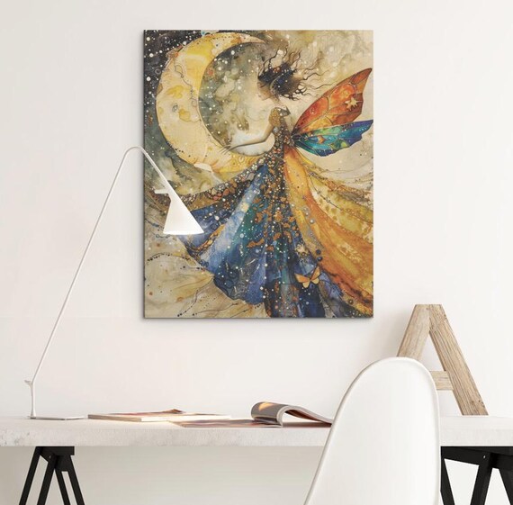 Moon Fairy With Crescent Moon In A Flowing Starry Night Gown Poster