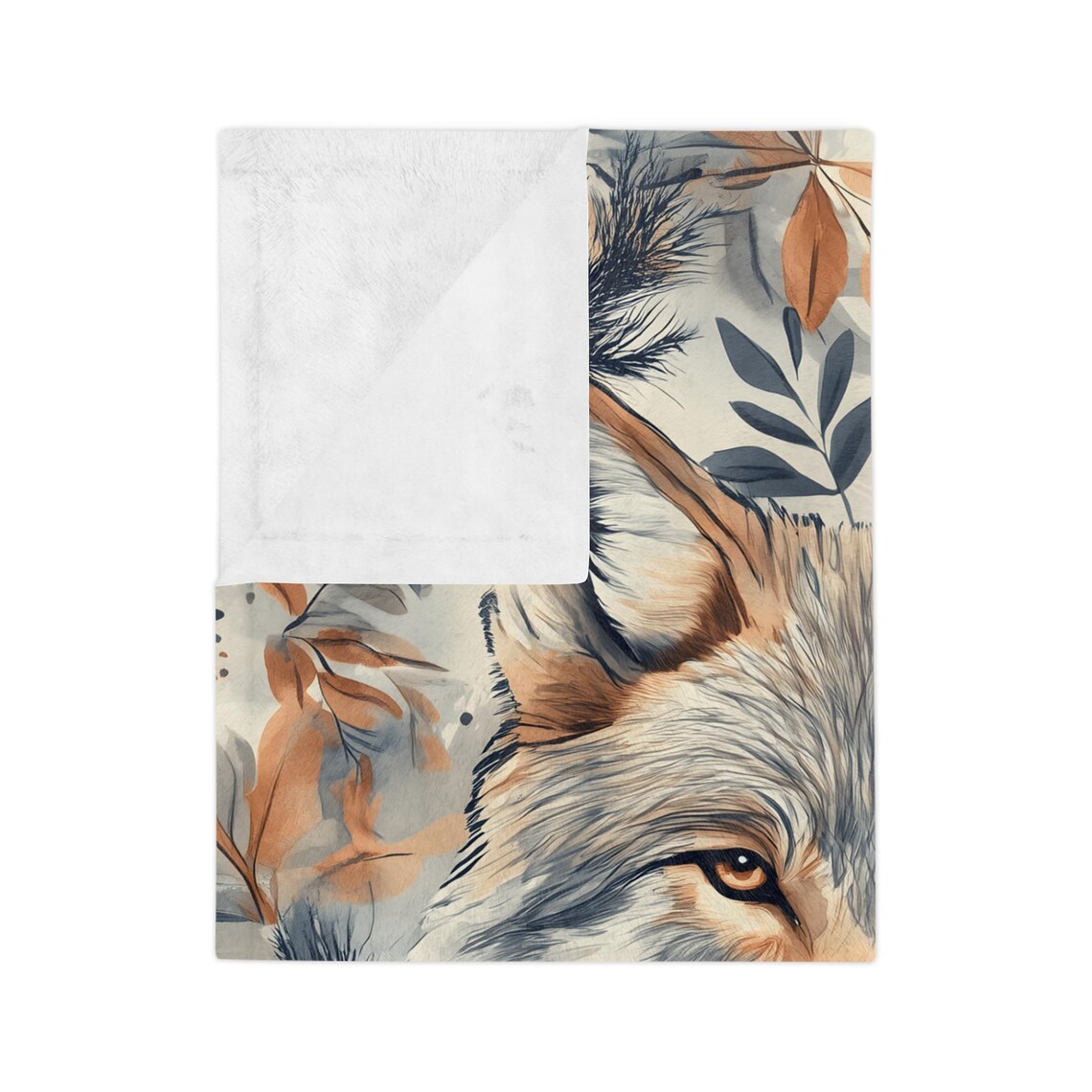 Noble Wolf Portrait with Autumn Leaf Pattern in Earthy Tones Poster - Image 4