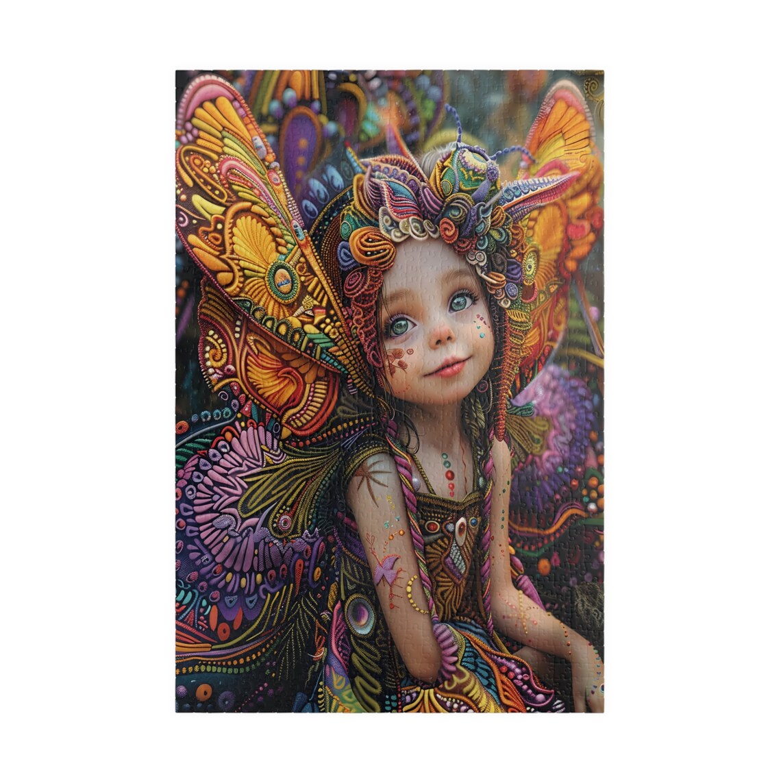 Festive Fairy Portrait with Ornate Butterfly Wings Floral Crown Poster - Image 3