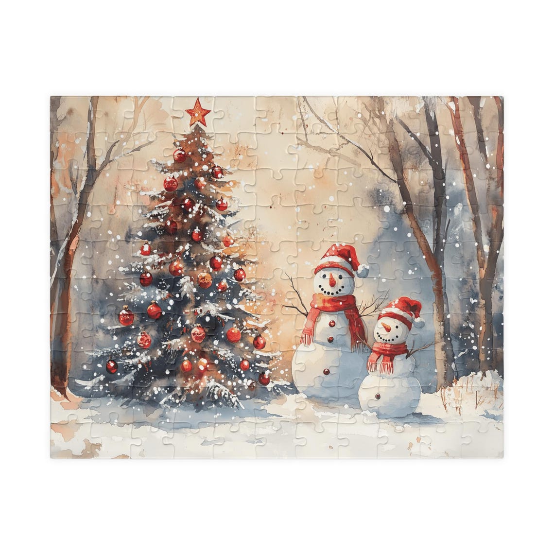 Two Smiling Snowmen In Santa Hats By A Christmas Tree Art Print - Image 5