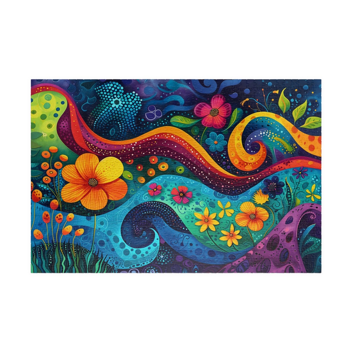 Joyful Rainbow Floral Abstract With Flowing Waves Art Poster - Image 3